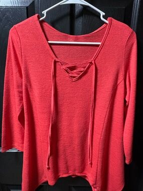 Como Vintage Coral Red Lace-Up Tunic Top